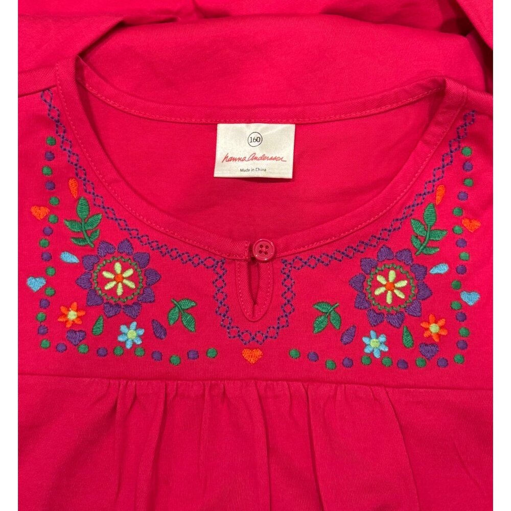 Hanna Andersson Pink Embroidered Long Sleeve Dress Size 160 (Youth 14–16)
